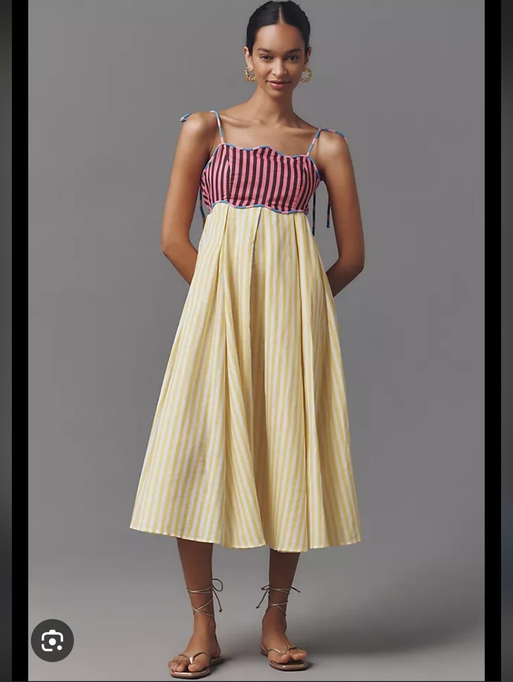 CeliaB Yellow Stripe Midi Dress Pink Bodice